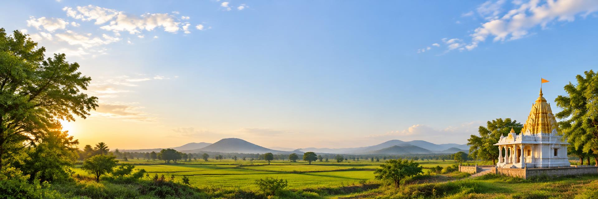 A peaceful rural landscape and temple